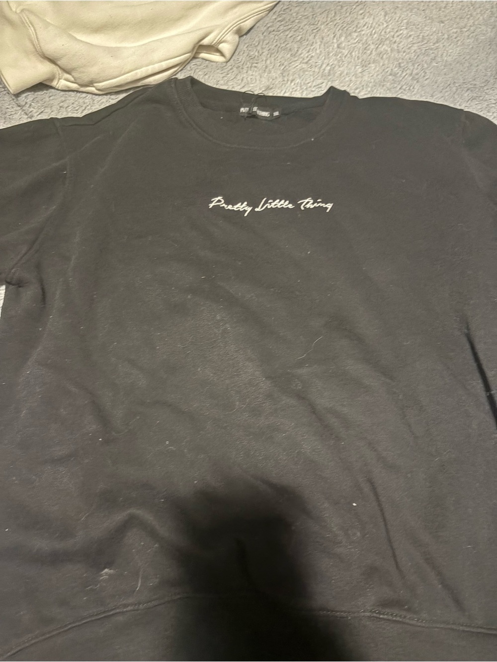 PrettyLittleThing Black Crewneck Sweatshirt with White Script
